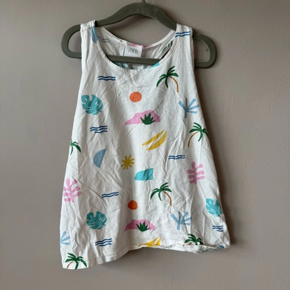 Zara Kids Girls 100% Cotton Island Palm‎ Tree Racerback Tank Top Size 9